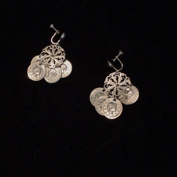 Silver-toned Coin Clip-on Earrings - Picture 3 of 6